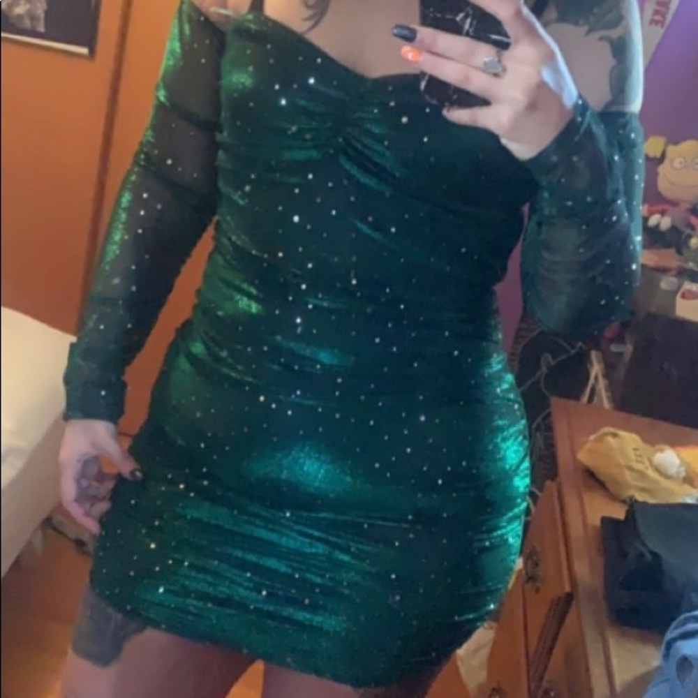 Green sequined dress